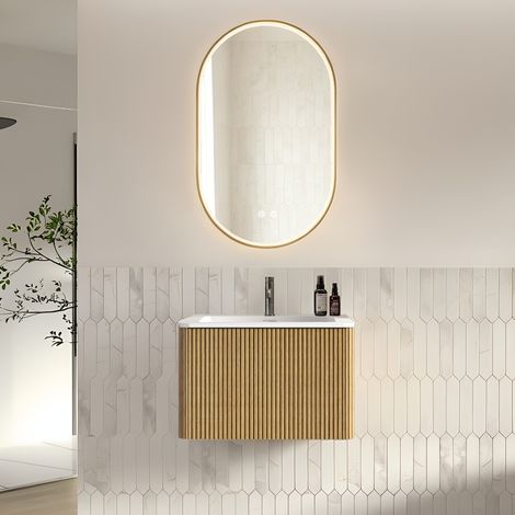 Badezimmermöbel mit Waschbecken 60 cm und ovalem LED-Spiegel 50x80 cm HAVRYA (1/5)