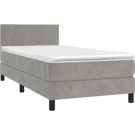 Struttura letto a LED con testiera a molle, materasso 90x200 cm, tessuto in velluto grigio chiaro TDL0208463