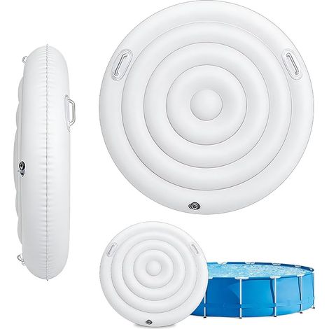 Couverture de Spa Gonflable, 140cm Couvercle Gonflable Rond, Couvercle Spa, Couverture de Bain Gonflable avec Poignées, pour Spa, pour Extérieur Jardin (Blanc) (1/5)