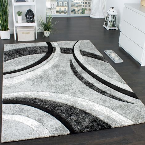 Paco Home Alfombra De Diseño Con Ribetes Estampado Con Rayas Gris Negro Crema Moteada 160x230 cm