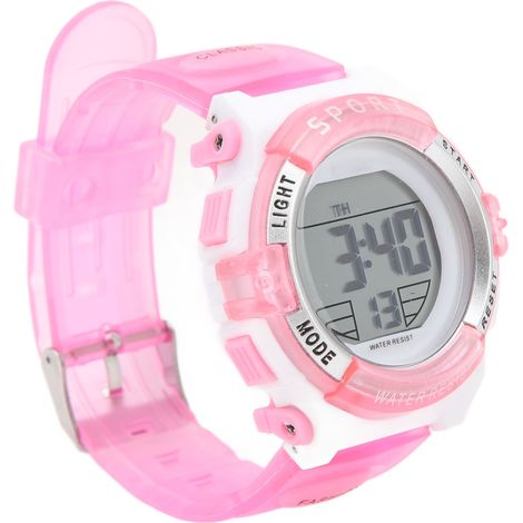 Montre chronographe numérique pour étudiantes, électrique, étanche, bracelet en PU, idéale pour la natation et le sport, avec éclairage nocturne coloré et alarme rose. (1/5)