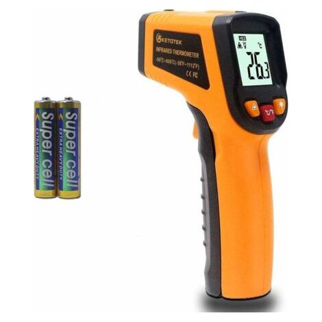 Thermomètre laser infrarouge professionnel, thermomètre numérique, plage de mesure de température de -50 à 600 °C, avec indicateur laser, piles AAA incluses, jaune. (1/4)