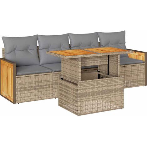 Maison Exclusive - Set sofás jardín y cojines 5 pzas ratán sintét (1/5)