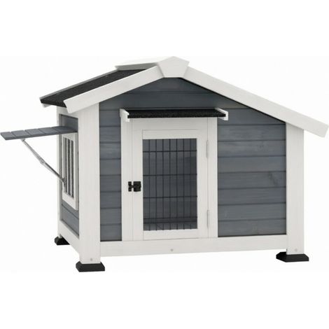 Caseta elevada para perro de jardín gris de madera y metal 98 x 76 x 69,5 cm (1/5)