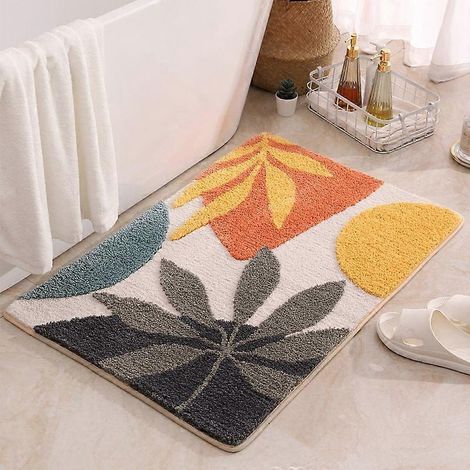 Tapis de bain antidérapant en chenille duveteuse pour salle de bain, douche et couloir (40 x 60 cm, motif forêt) (1/5)
