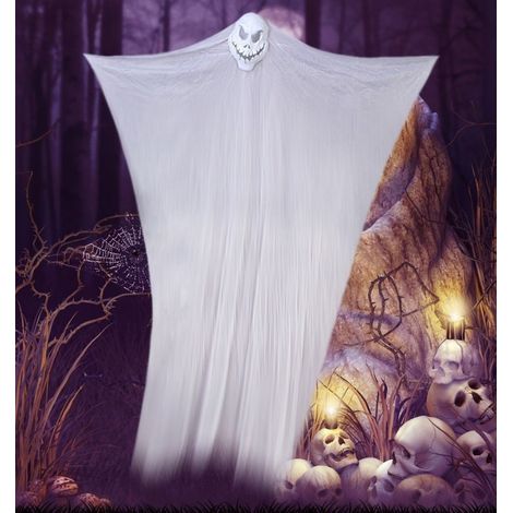 Décoration d'Halloween fantôme suspendu décoration d'Halloween fantôme suspendu vol terreur props squelette Halloween décoration de porte partie 1,8 3,8m (décoration d'Halloween blanc)
