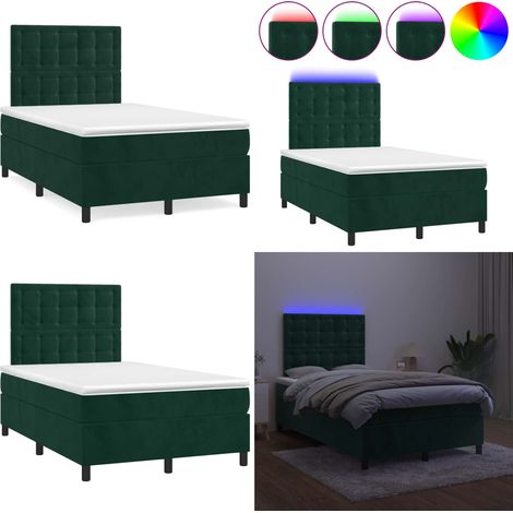 Sommier à lattes de lit avec matelas LED vert foncé 120x190 cm - Lit Plateforme - Lit Design - Lit Velours - Lit Avec Led - Tête De Lit Ajustable - Home & Living (1/5)