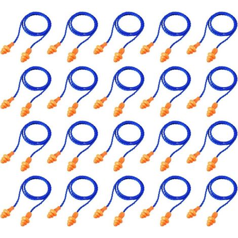 20 paia di tappi per le orecchie blu con cordino, riutilizzabili in silicone, con funzione antirumore per dormire e protezione dell'udito -Crezuo