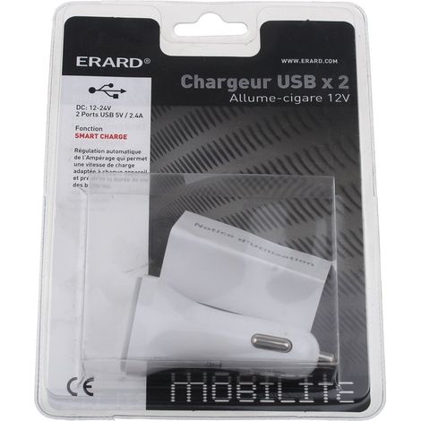 Erard - chargeur 2 usb sur allume-cigare - 2 x 5v2.4a (sma - 728334 - 3700117283347