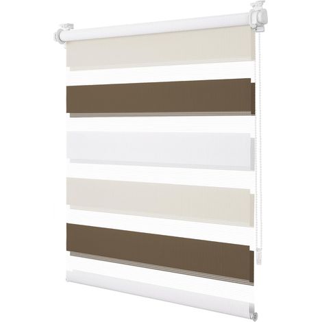 Store Enrouleur Jour Nuit sans Perçage, Double Tissu, Protection de l'Intimité et Sécurité Enfant, Installation Rapide avec Clips pour Fenêtre ou Porte, Blanc-Beige-Marron, 45l x 150L cm (1/5)