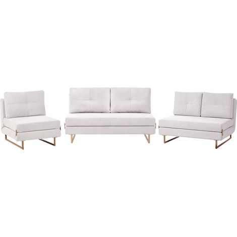 Ensemble de Salon 6 Places en Tissu Fauteuil Canapé Convertible Fonction Couchage Blanc Cassé Jerslev (1/5)