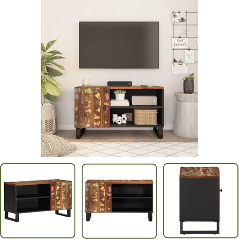 The Living Store Meuble TV 80x33x46 cm bois de récupération et d'ingénierie - Meubles Tv - Meuble Tv - Support Tv - Unité Tv - Meubles Rustiques (1/5)