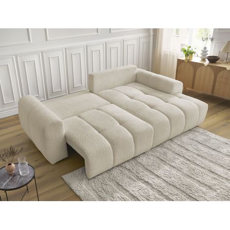 BOBOCHIC - Canapé d'angle convertible coffre ROXELANE tissu bouclette Angle droit Beige (1/5)