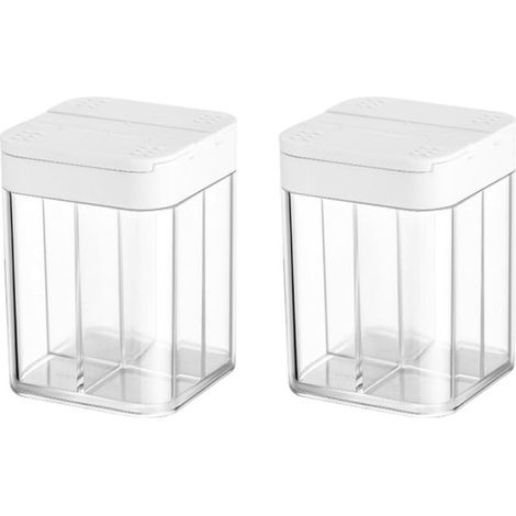 Set di 2 barattoli per spezie, contenitori per spezie da cucina, in ABS+PET, 4 contenitori in 1 per spezie da portare sempre con sé, barattoli da viaggio per sale, pepe e spezie, 8 × 6 × 6 cm (1/5)