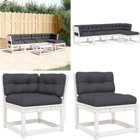 Salon de jardin 5 pcs avec coussins blanc bois massif de pin - Ensemble Salon De Jardin - Salon Extérieur - Meuble De Jardin - Canapé D'extérieur - Mobilier De Jardin - Home & Living (1/5)