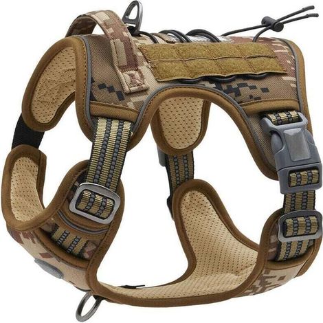 Harnais de Chien Anti Traction, Harnais Tactique Chien Respirant Réglable Facile à Mettre pour Petit Moyen Grand Chien, Gilet Durable Réfléchissant, Matériel Militaire Taille M, Desert Camo (1/4)