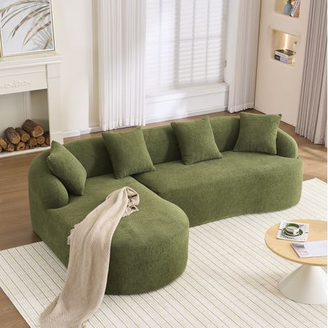 Modulares Ecksofa 243x150x67 cm grün, linke Chaiselongue, Chenille, ohne Montage MEUBLIV