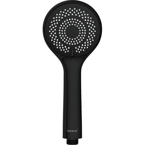 WENKO Pommeau de douche Watersaving, pommeau de douche 3 jets, jusqu'à 40% d'économie d'eau sans compromis sur la pression d'eau, embout universel 1/2", plastique ABS, ø9,6 cm, noir mat (1/5)