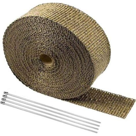 Ruban Isolant Thermique Titane 5M2.5CM，Bande Thermique Echappement Ruban Isolant Collecteur Pot Echappement Noir en Inox avec 4 Colliers de Serrage