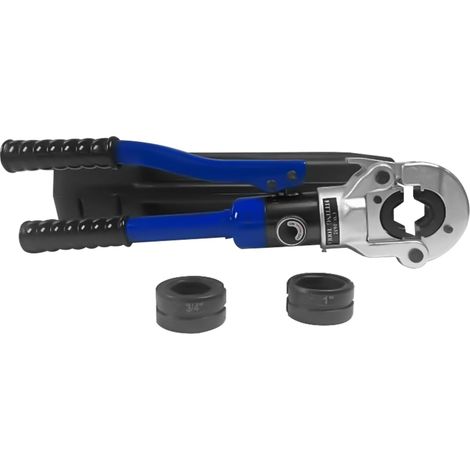 HAUTOUR Pince à sertir hydraulique 98 KN Force 3 matrices (1"/3/4"/1/2") Tête rotative à 360° et boîte à outils en acier caoutchouc pour tubes en cuivre Bleu (1/5)