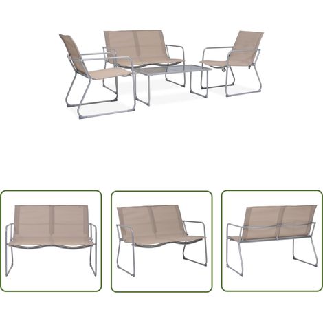 The Living Store 4-tlg. Garten-Lounge-Set Stoff und Stahl Taupe - Gartensofa - Loungesessel - Gartenstuhl - Esstisch - Outdoor Möbel (1/5)