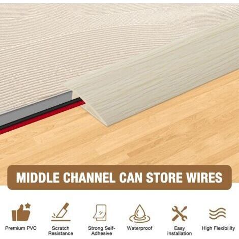 Bande de seuil auto-adhésive, seuil de porte en PVC, bande de transition pour parquet stratifié, transitions de moquette (aspect bois beige, 15 mm × 1 m) (1/4)