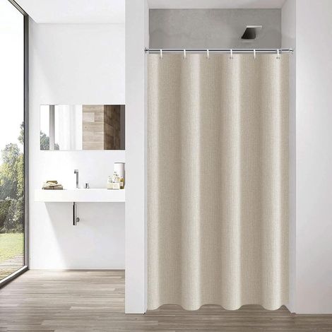 1 Rideau de douche 90x180 cm, Tissu polyester aspect lin, Hydrofuge avec œillets, Pour salle de bain