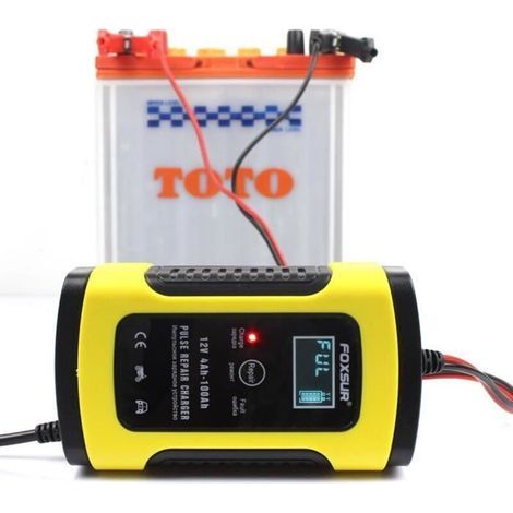 ALLIANDIS Chargeur de batterie voiture et moto pour écran LCD 12V 5A avec prise UE (jaune)
