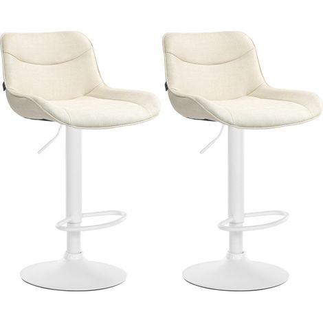 Set di 2 sgabelli da bar girevoli dalla forma ergonomica con cuciture decorative in tessuto crema e struttura in metallo bianco 100006004