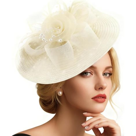 Chapeau bibi pour femme JeiibrZui - Fleur en maille avec perle et plume - Accessoire de coiffure élégant pour mariages, soirées vintage et courses hippiques - Léger et maintien optimal - Noir