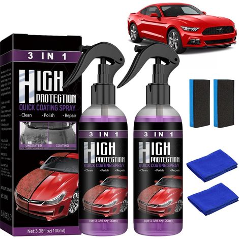 Lot de 2 sprays de réparation de rayures 3 en 1 haute protection pour voiture, spray nettoyant pour voiture, polissage de voiture avec brosse éponge et serviette (1/5)