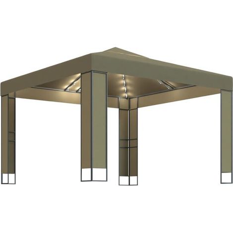 Un gazebo avec un toit à double paroi et des lumières LED, mesurant 3x3x2,7 mètres, de couleur gris-brun. (1/5)