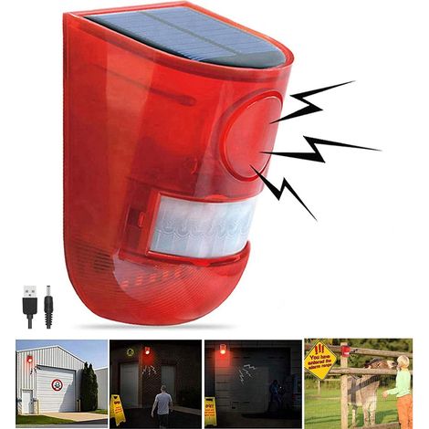 Solar Powered Sound and Light Alarm Motion Sensor 110 Decibel Siren Sound Alert and 6LED Flash Warning Strobe Security Alarm System for Farmhouse Villa (1/5)