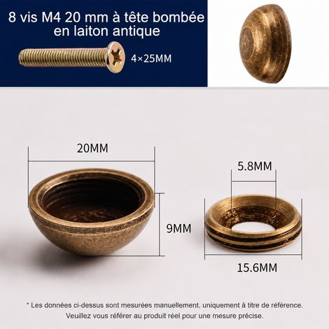 Cache-vis en laiton 20 mm bronze antique avec vis M4, lot de 8 pièces20mm m4 bronze réf 2,9 × 2 × 2,9 cm 10 g – Livraison gratuite