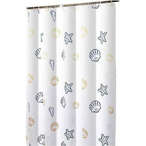 Rideau de douche 180 x 200 cm avec 12 crochets, séchage rapide (Ocean World), tissu polyester imperméable, lavable en machine, rideaux de salle de bain (1/4)