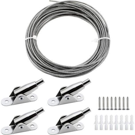 Drahtseil – Edelstahl 304 – 2 mm x 10 m – PVC-beschichtet – max. Traglast 30 kg – zum Aufhängen von Bilderrahmen, Vorhängen, Kleidung und Lampen – Komplettset (1/5)