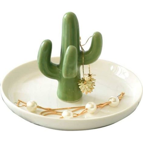 Plateau Porte-Bijoux Cactus - Organisateur Bijoux Céramique - Décoration Intérieure et Cadeau - 13 x 13 x 10,5 cm - 1 Pièce (1/4)