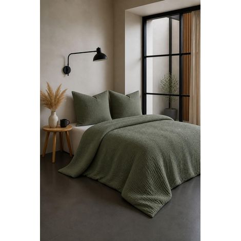 Parure de Couette en Gaze de Coton 240x260 cm Kaki (1/5)