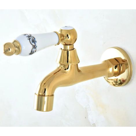 Robinet d'extérieur de luxe en laiton doré (style F) - Robinet de jardin mural - Robinet pour machine à laver - Robinet de lavage simple à eau froide (1/5)