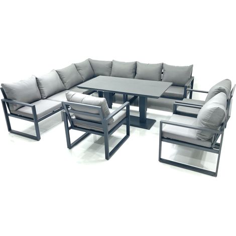 Fimous 10 Seater Outdoor Aluminum Garden Furniture Set Corner Sofa 3 Chairs Adjustable Rising Lifting Dining Table Sets Dark Grey (1/5)