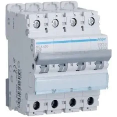Interruttore Magnetotermico Hager 4P 20A 6KA C 4 moduli MCA420