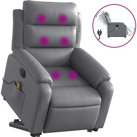 Chaise d'appoint électrique avec fonction de massage, en simili cuir gris, réglable en hauteur, design ergonomique – idéale pour salon, bureau ou chambre