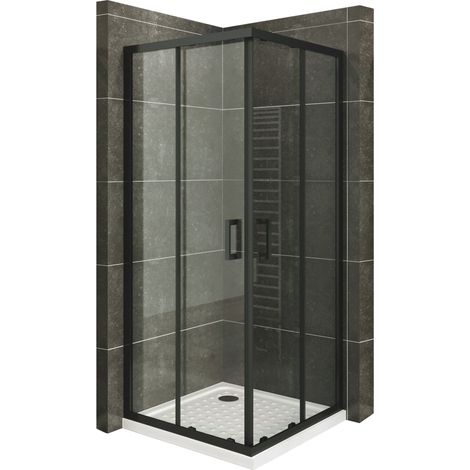 Duschkabine mit Schiebetüren Eckdusche mit Rollensystem aus ESG Glas 180cm Hoch mit schwarze Profile DK79 85x85 cm (1/5)