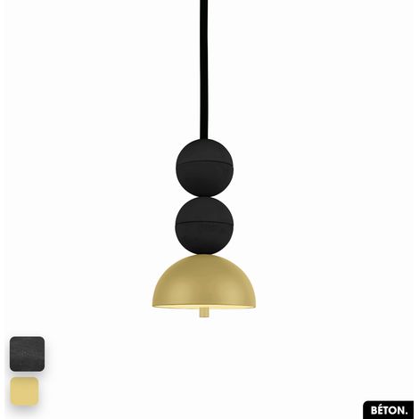 Lampe de suspension en béton - BOSFOR CONCRETE NOIR - CITRON 2 BALLES LED 14W (1/3)