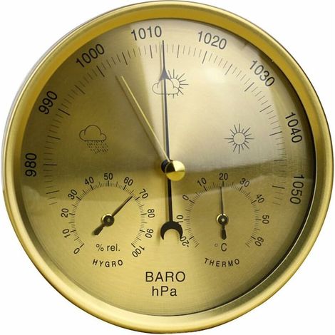 Baromètre anéroïde 3 en 1 de précision - Station météo, thermomètre hygromètre pour intérieur et extérieur avec structure en acier inoxydable (Doré) - RWThermomètre de piscine (1/5)