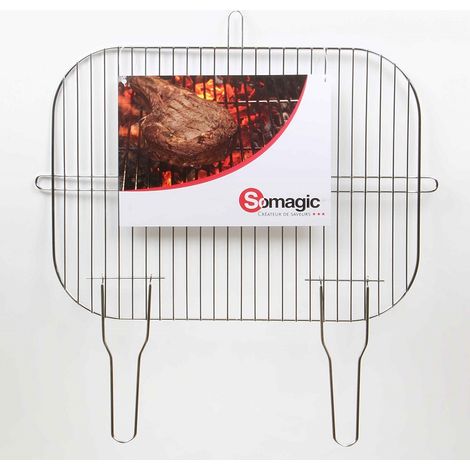 Somagic – Grille de barbecue acier 52,5x39 cm – Poignées pour saisie facile – Adaptable modèles Cumin, Escapade, Sirocco