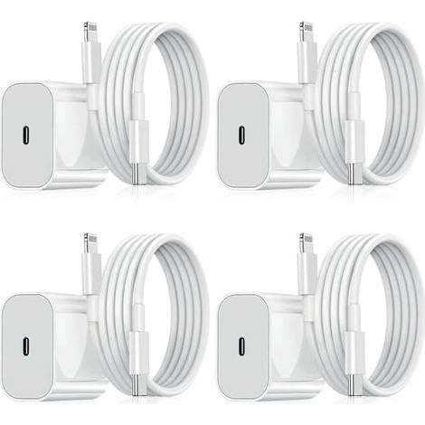 Adaptateur de charge rapide USB-C vers Lightning 20 W pour iPhone avec câble de 2 m (1 unité) - Connecteur de charge rapide pour appareils iPhone série NT - Blanc (1 unité) (1/5)