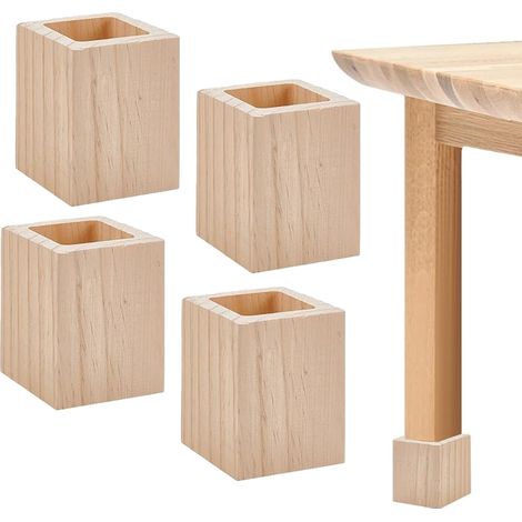 Lot de 4 Rehausseurs de Meubles en Bois Massif, Support 500kg, Élévateurs de Meubles, Augmentation Pieds de Lit 5 cm, Canapé et Table - Stables, Antidérapants et Protecteurs de Sol