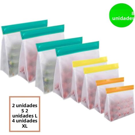 Sac de conservation alimentaire réutilisable en silicone PEVA, étanche, avec bandeau d'accroche pour congélateur et sandwiches (1/4)