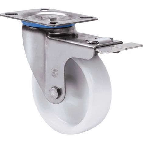 RUOTA IN POLIAMIX BIANCO CON COMPONENTI IN ACCIAIO INOX AISI 304 – PORTATA FINO A 400 KG ALEX